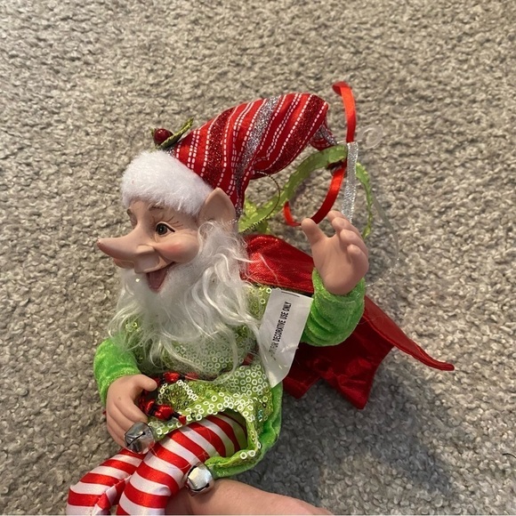 Candy Cane Elf Posable Pixie Face Long Nose Christmas Decoration NEW - Picture 6 of 7